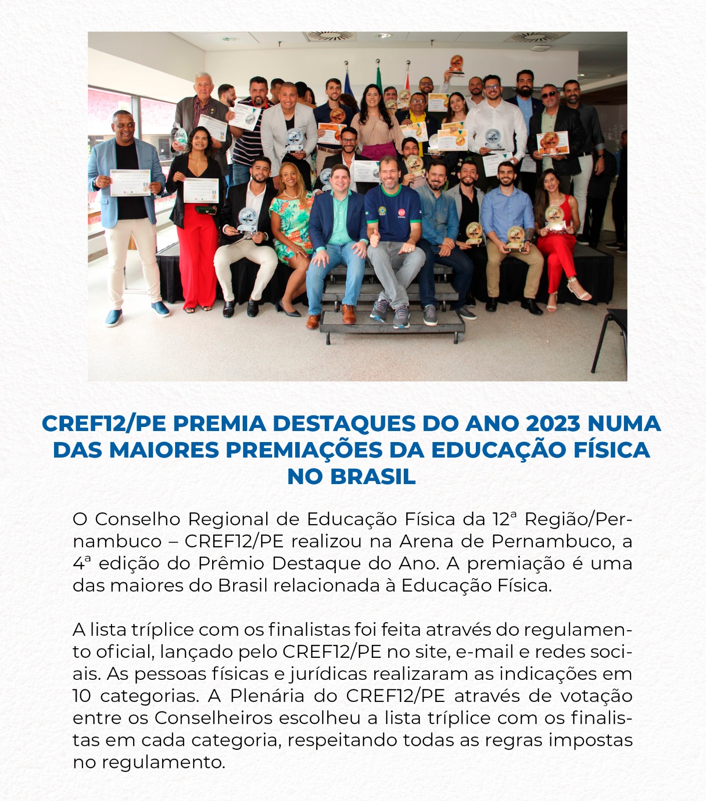CREF12/PE premia Destaques do Ano 2023 numa das maiores premiações da Educação Física no Brasil