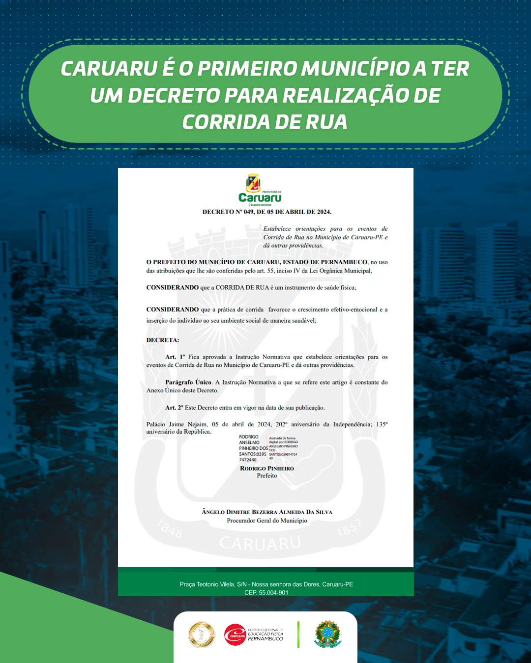 Você está visualizando atualmente Caruaru é o primeiro município a instituir um decreto para a realização de corridas de rua.